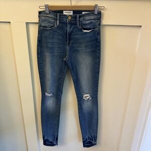 Woman's Frame Jeans Sz27 Le High Skinny 10in Rise Bleached Ankle